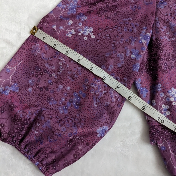 Vintage 70's Purple Flowy Floral Bib Cottage Core Midi Amy-Deb Dress Made in USA - Picture 13 of 16